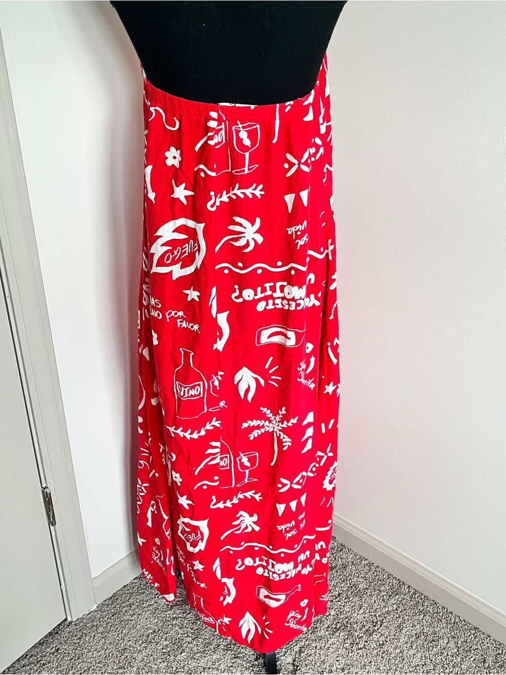 Paper Heart Strapless Red Tropical Wine Print Maxi Dress Sz L Resortwear Linen - Picture 8 of 8